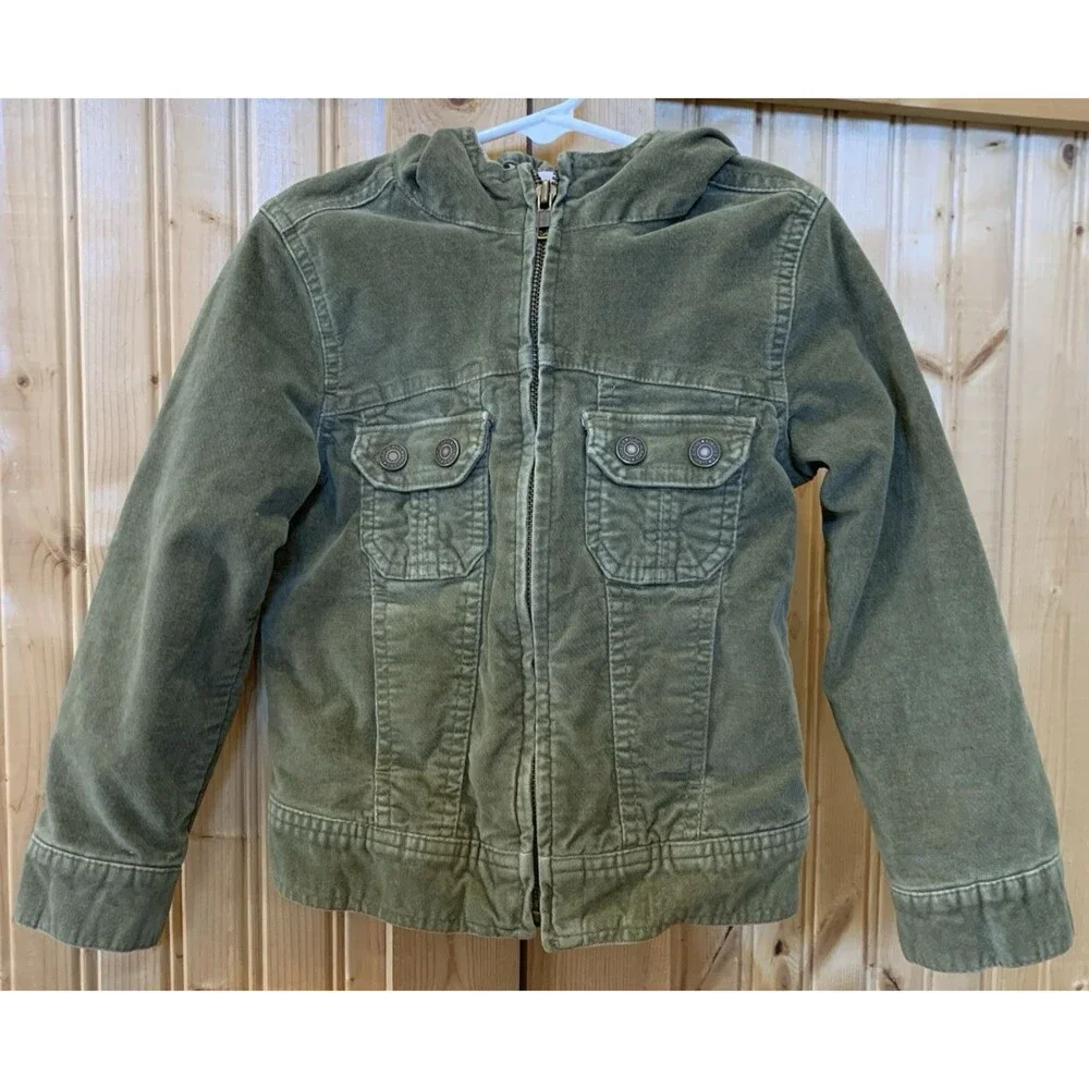 Baby Gap Green Velvet Utility Coat Jacket Girls XS 4-5